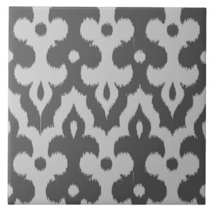 Moroccan Ikat Damask Pattern, Shades of Grey Tile