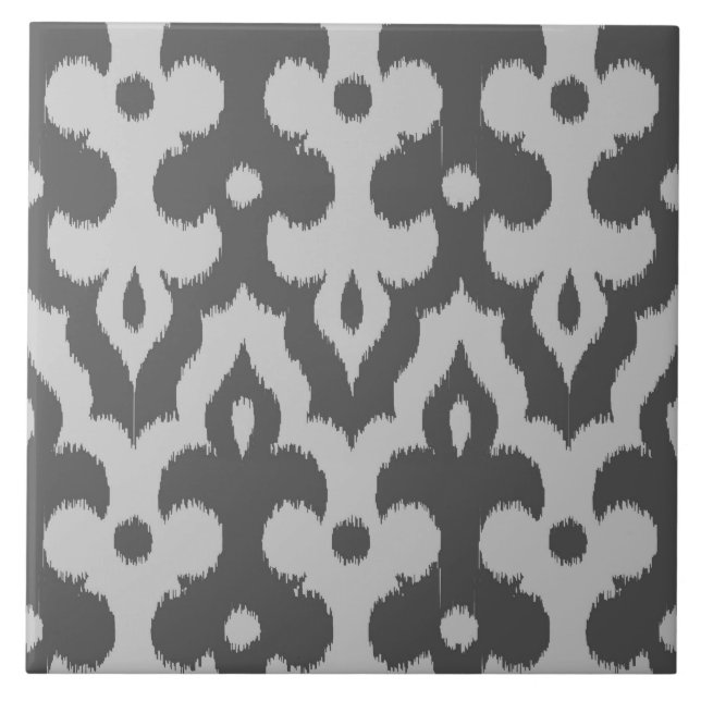Moroccan Ikat Damask Pattern, Shades of Grey Tile (Front)