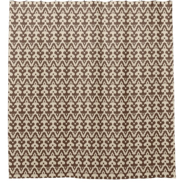 Moroccan Ikat Damask Pattern, Taupe and Beige Shower Curtain (Front)