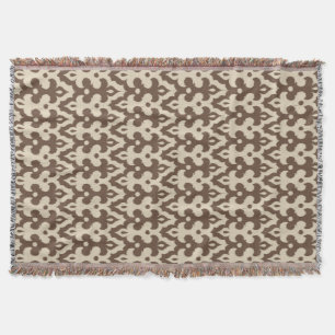 Moroccan Ikat Damask Pattern, Taupe and Beige Throw Blanket