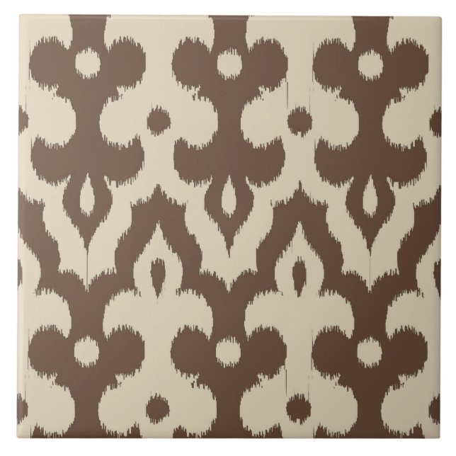 Moroccan Ikat Damask Pattern, Taupe and Beige Tile (Front)