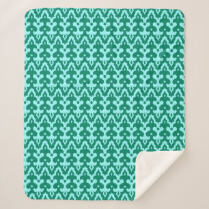 Moroccan Ikat Damask Pattern, Turquoise and Aqua Sherpa Blanket