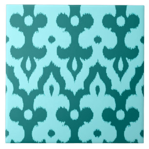 Moroccan Ikat Damask Pattern, Turquoise and Aqua Tile