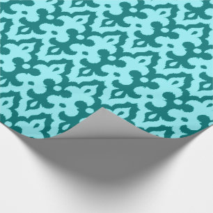 Moroccan Ikat Damask Pattern, Turquoise and Aqua Wrapping Paper
