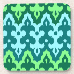 Moroccan Ikat Damask, Turquoise & Jade Green Coaster