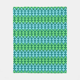 Moroccan Ikat Damask, Turquoise & Jade Green Fleece Blanket