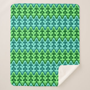 Moroccan Ikat Damask, Turquoise & Jade Green Sherpa Blanket