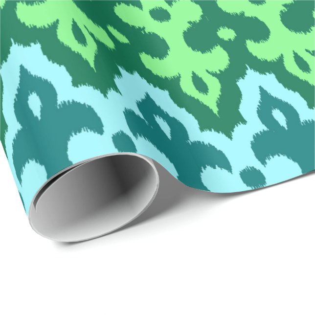 Moroccan Ikat Damask, Turquoise & Jade Green Wrapping Paper (Roll Corner)