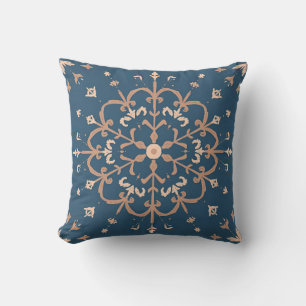Moroccan Inspired Blue and Tan Medallion Pattern Cushion