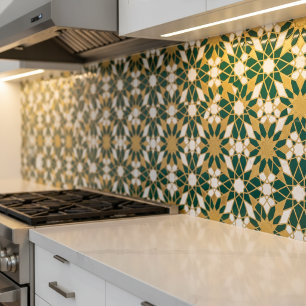 Moroccan Islamic Teal Gold Geometric Seamless Patt Tile