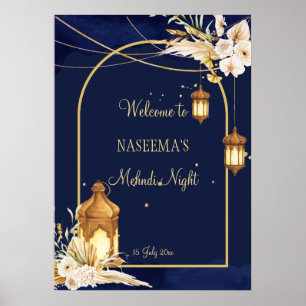 Moroccan lanterns starry night golden arch Mehndi  Poster