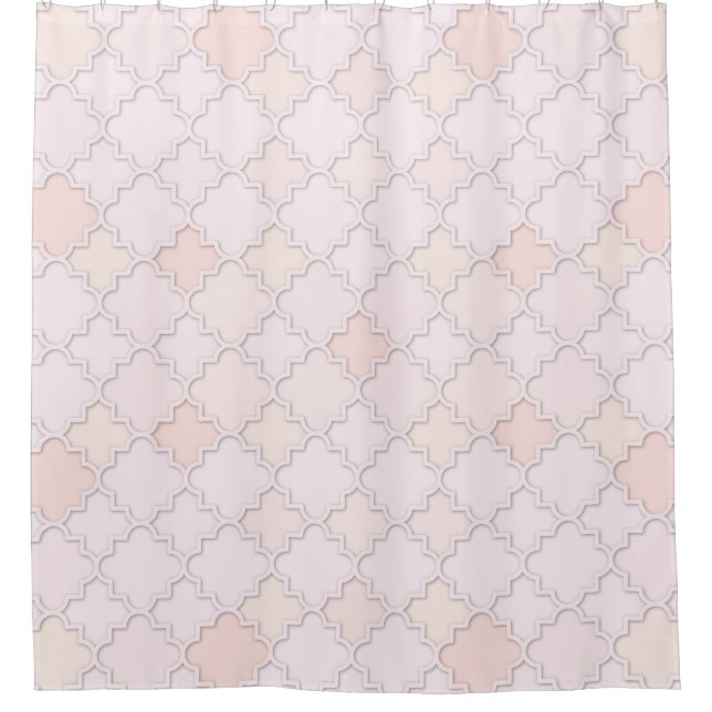 Moroccan Large Quatrefoil Pastel Pink and Peach Shower Curtain (Front)
