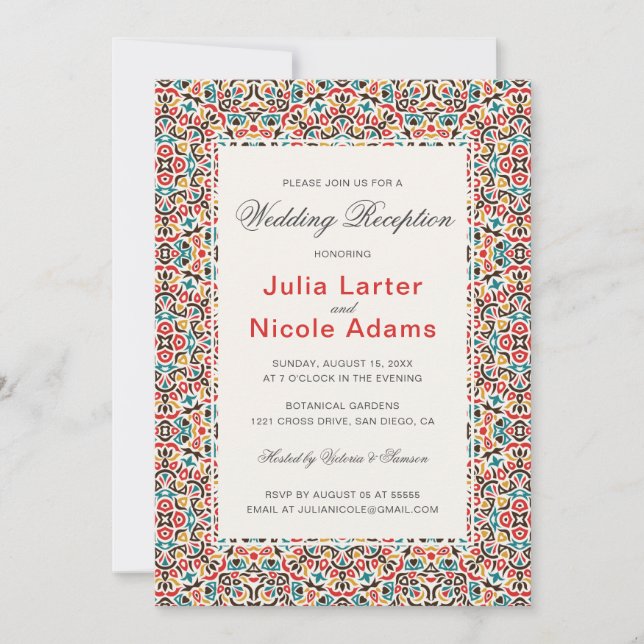 Moroccan Lattice Geo Mandala Wedding Reception Invitation (Front)