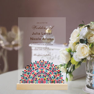 Moroccan Lattice Geometric Mandala Wedding Acrylic Invitations
