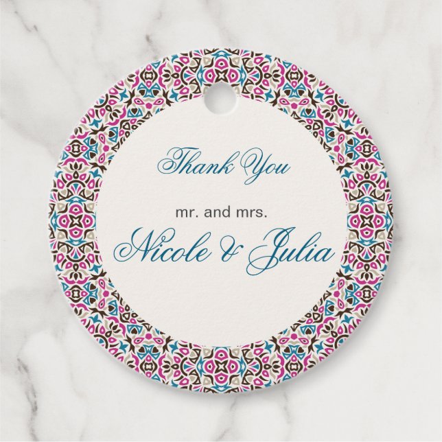  Moroccan Lattice Geometric Mandala Wedding Favour Tags (Front)