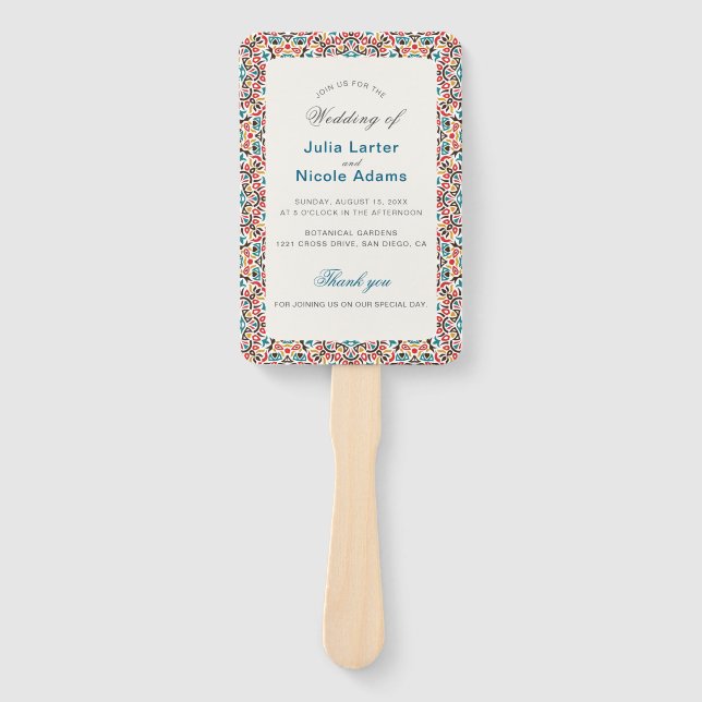 Moroccan Lattice Geometric Mandala Wedding Hand Fan (Front)