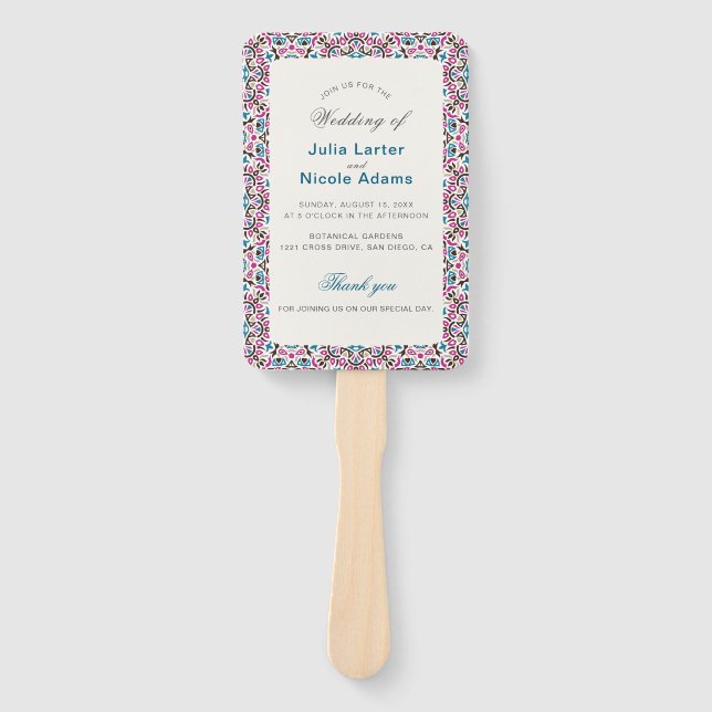 Moroccan Lattice Geometric Mandala Wedding Hand Fan (Front)