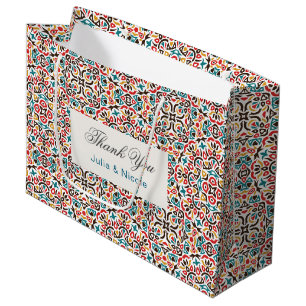 Moroccan Lattice Geometric Mandala Wedding Large Gift Bag