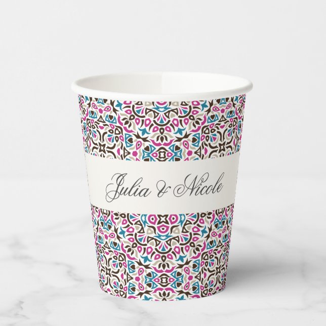  Moroccan Lattice Geometric Mandala Wedding Paper Cups (Left)