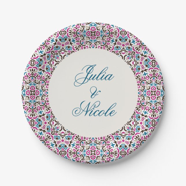  Moroccan Lattice Geometric Mandala Wedding Paper Plate (Front)