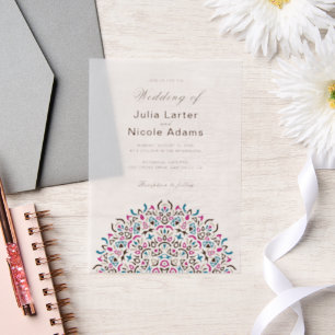 Moroccan Lattice Geometric Mandala Wedding Vellum Invitations