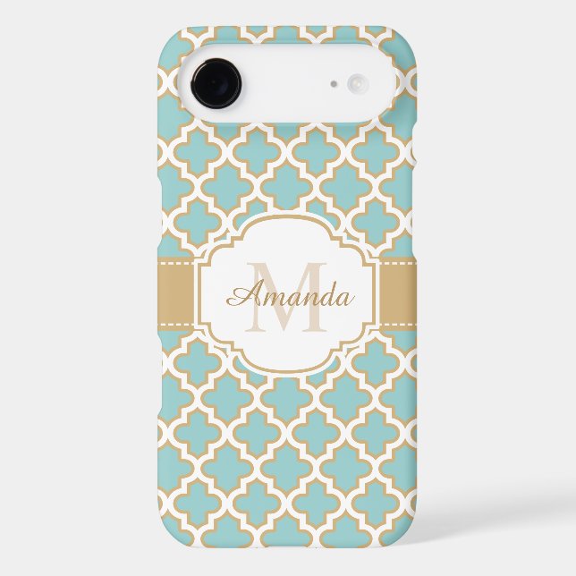 Moroccan Lattice Monogram Elegant Gold Teal Blue Case-Mate iPhone Case (Back)