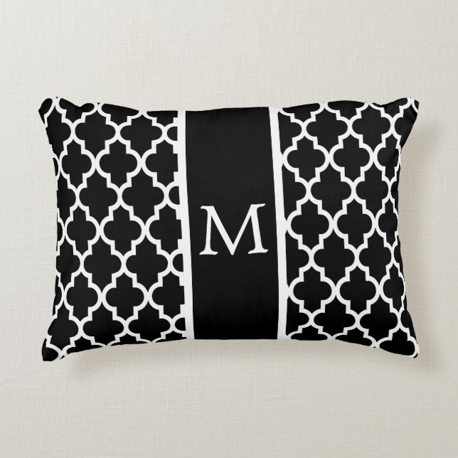 Moroccan Lattice Pattern In White And Black Decorative Cushion (Front)