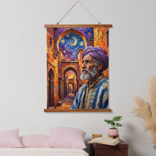 Moroccan Man Starry Night Impasto Oil Painting Hanging Tapestry