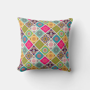Moroccan mandala colorful ethnic pattern cushion