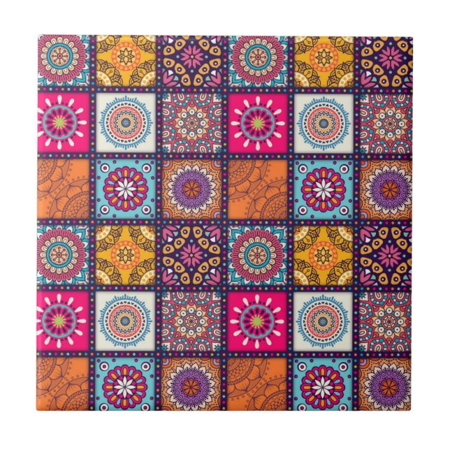 Moroccan mandala colorful ethnic pattern tile (Front)
