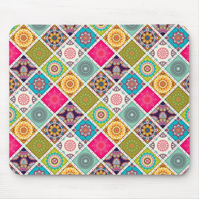 Moroccan mandala colourful ethnic mouse mat (Front)