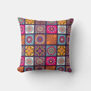 Moroccan mandala colourful ethnic pattern cushion