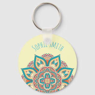 Moroccan mandala colourful ethnic pattern key ring