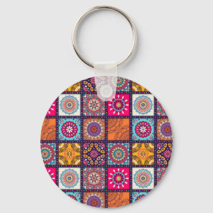 Moroccan mandala colourful ethnic pattern key ring