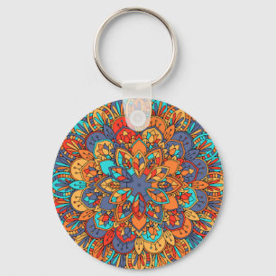 Moroccan mandala colourful ethnic pattern key ring