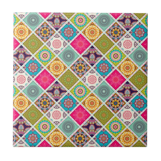 Moroccan mandala colourful ethnic pattern tile (Front)
