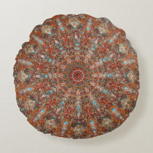 Moroccan mandala pattern in terracotta tones round cushion