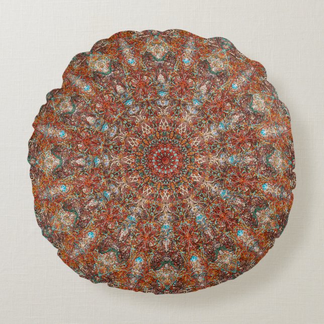 Moroccan mandala pattern in terracotta tones round cushion (Front)