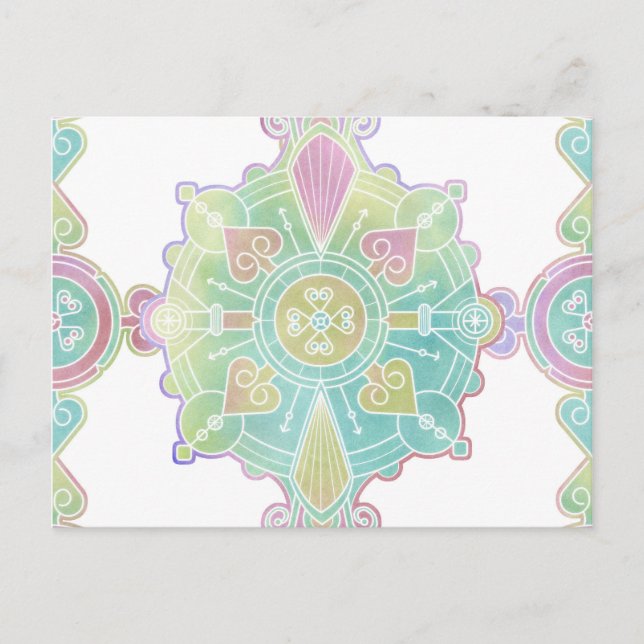 Moroccan Mandala Pattern Rainbow Watercolor Postcard (Front)