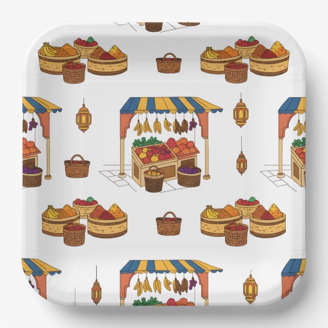 Moroccan Market & Fruits Motif Paper Plate (Front)