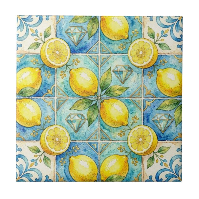 Moroccan Mediterranean Lemons and Diamonds Tile (Front)