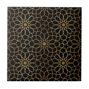 Moroccan Modern Gold Black Mediterranean Pattern Tile