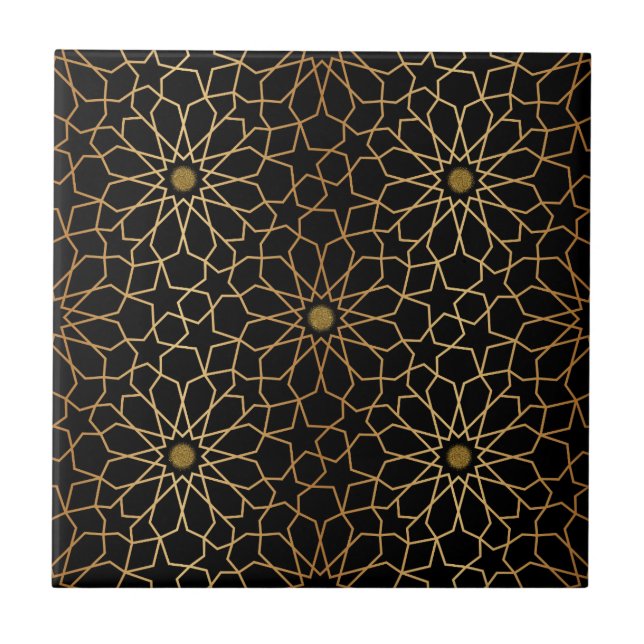 Moroccan Modern Gold Black Mediterranean Pattern Tile (Front)