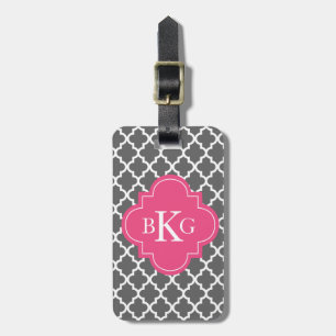 Moroccan Monogram Tag   Dark Grey Hot Pink