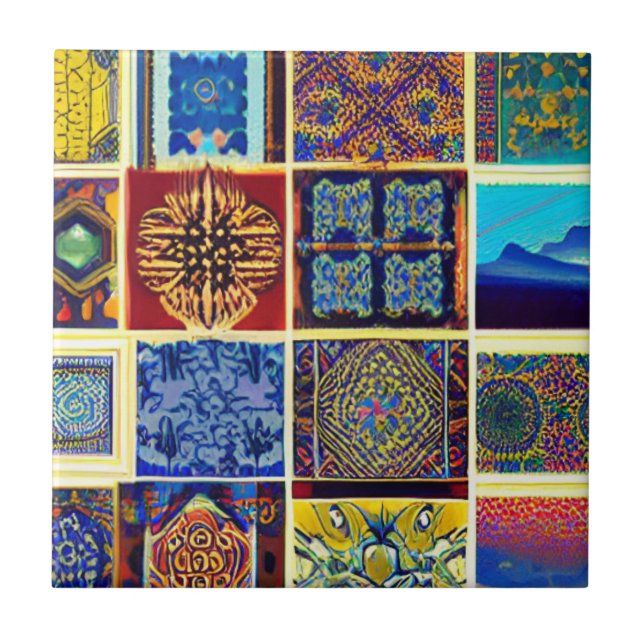 Moroccan mosaic abstract art multicolor tile (Front)