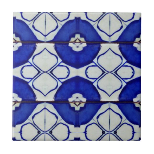 Moroccan mosaic blue white geometric decorative  tile (Front)