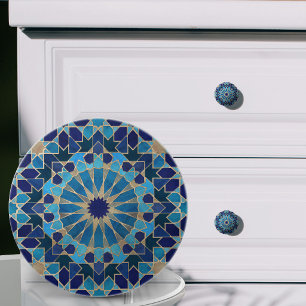 Moroccan Mosaic Blues and gold Ceramic Knob