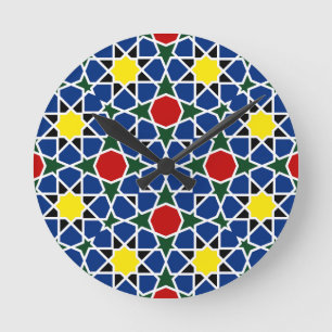 Moroccan Mosaic Geometric Pattern design tile Round Clock
