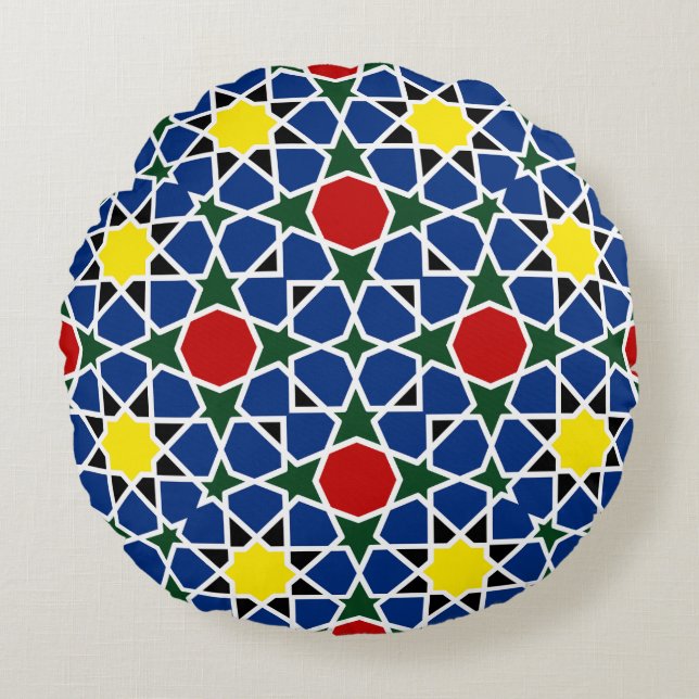  Moroccan Mosaic Geometric Pattern design tile Round Cushion (Front)