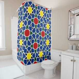  Moroccan Mosaic Geometric Pattern design tile Shower Curtain